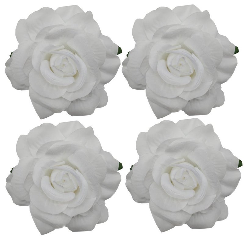 Sanrich La Homein Sanrich 4pcs/Pack Fabric Rose Hair Flowers Clips Mexican Hair Flowers Hairpin Brooch Headpieces (White) - Image 1